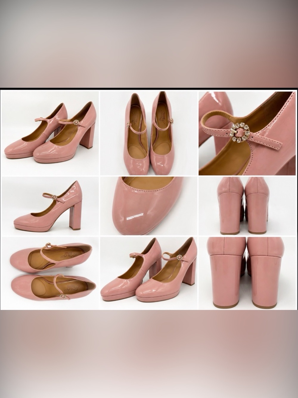 BADGLEY MISCHKA Jewel Blush Pink Patent Mary Jane Pumps Rhinestone buckle - 9 - Picture 4 of 9